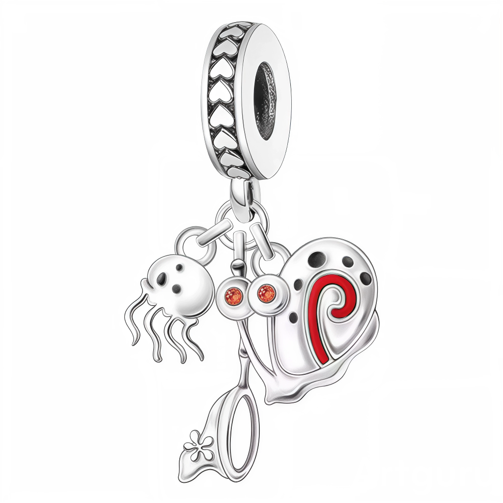 Ce charm original et ludique rend hommage à Gary l’escargot avec trois pendentifs distinctifs : Gary en émail argenté et rouge, une méduse stylisée et un filet à bulle, le tout suspendu à une bélière ajourée de cœurs. Ce bijou insolite, inspiré de l’univers Bob l’Éponge, plaira aux amateurs de dessins animés et de références pop culture sous-marines, idéal pour une composition fun et décalée sur un bracelet à charms européen.

Caractéristiques
Matière : Argent 925, émail coloré, oxydes de zirconium
Design :