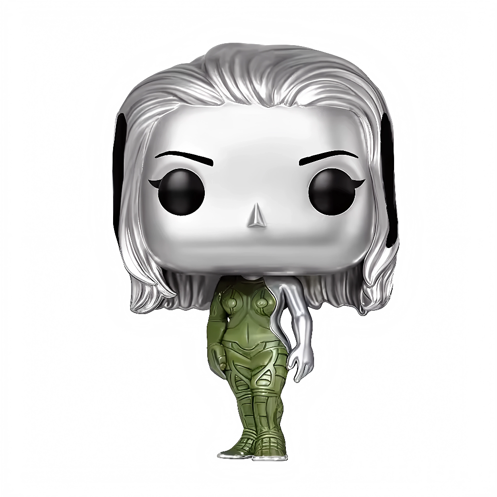 Charm au style pop présente une guerrière futuriste au regard affirmé, coiffure volumineuse métallisée et combinaison technique vert olive détaillée de panneaux et renforts. Les finitions miroir soulignent les volumes du visage et des bottes, tandis que la silhouette compacte s’intègre parfaitement à une composition thématique cinéma, jeux vidéo ou space‑opera. Une pièce statement pour célébrer héroïsme, indépendance et univers SF.