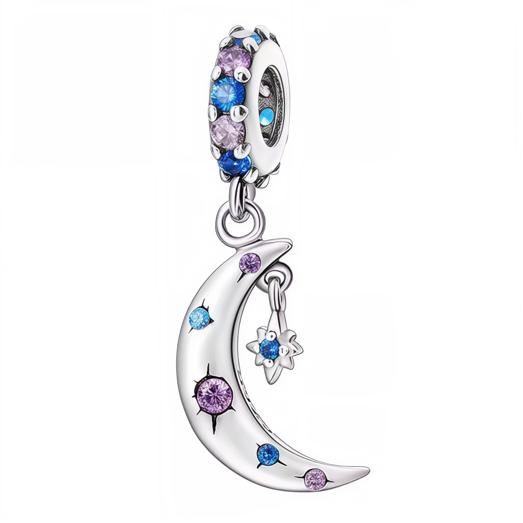 Ajoutez une touche de mystère et d’élégance à votre collection avec ce charm en Argent 925, représentant une lune délicatement argentée ornée d’un strass scintillant. Un bijou raffiné parfait pour illuminer vos bracelets avec grâce.