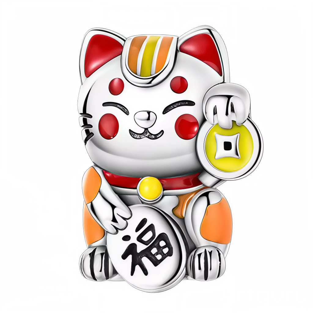 Ce charm capture l’esprit du maneki‑neko dans une version éclatante et joyeuse: joues rouges souriantes, collier rouge orné d’un médaillon jaune, et pièce ronde tenue en l’air pour appeler la Fortune. Les émaux orange, rouge et jaune contrastent avec l’argent poli pour un rendu lumineux qui se remarque sur tout bracelet. Le caractère asiatique stylisé sur la patte symbolise la chance et l’abondance, idéal en cadeau porte‑bonheur ou pour compléter un thème Japon.