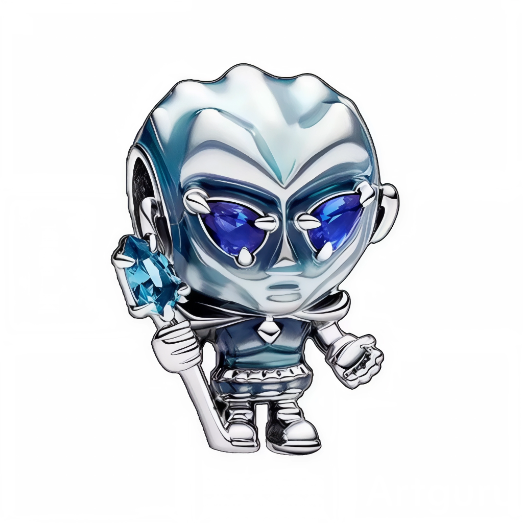 L'hiver arrive implacable avec ce charm Marcheur Blanc Game of Thrones en argent sterling 925, spectre glacial aux yeux bleus perçants qui menace le Mur et les royaumes des vivants. Sculpté en 3D avec peau craquelée, barbe gelée et aura mortifère, il incarne la nuit éternelle des White Walkers prêts à lever les morts. Suspendu à une bélière lisse compatible bracelets Pandora, ce bijou spectral gèle ton poignet d'effroi nordique. Poinçonné S925, sans nickel et&nbsp;Valyrien-proof, parfait pour fans du Long N