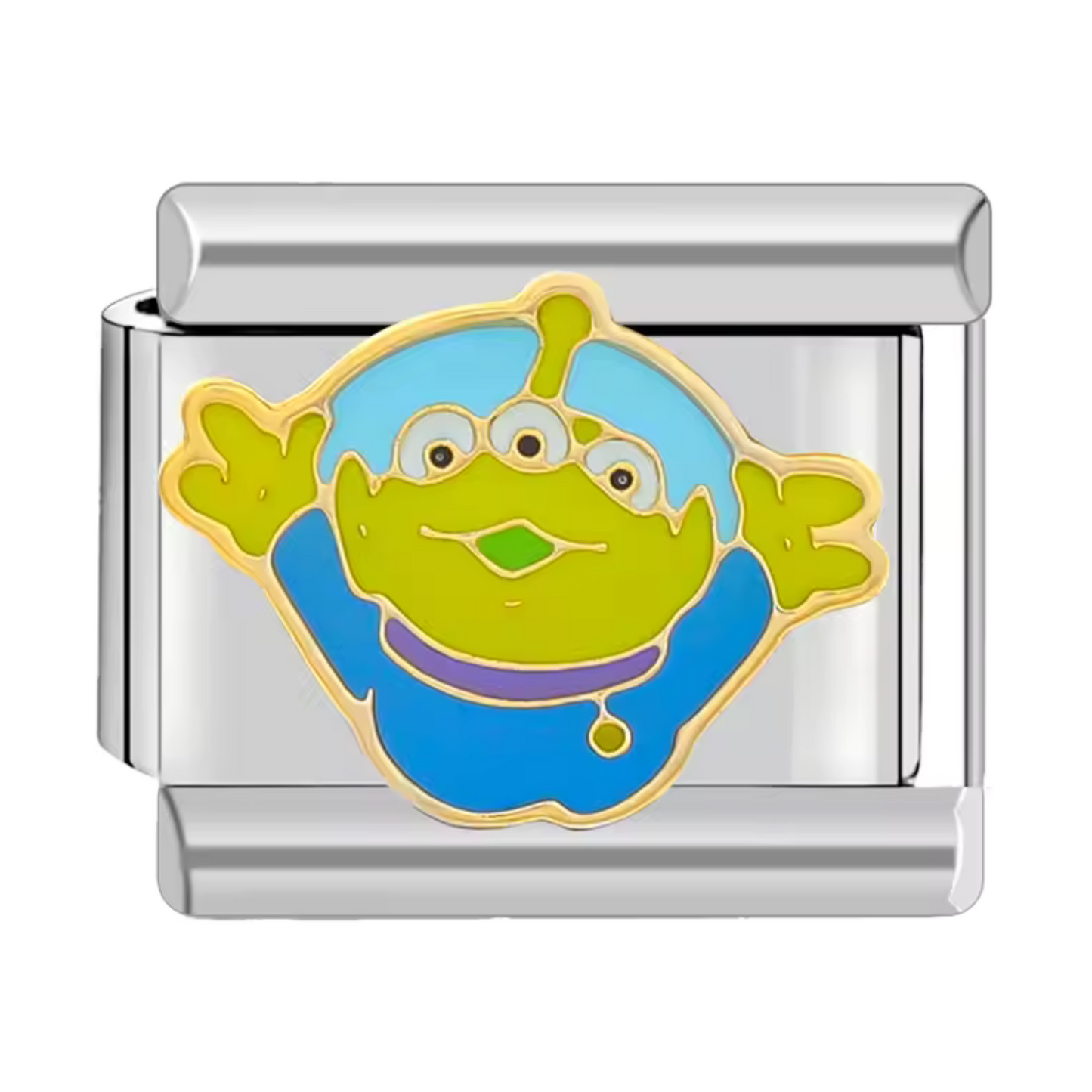 Ce charm italien attendrissant capture l’Alien en pleine action, sautant vers le porteur comme pour offrir un câlin plein de tendresse. Confectionné en acier inoxydable argenté de haute qualité, il séduit par ses détails expressifs et son éclat durable. Facile à fixer, il se glisse parfaitement sur nos bracelets composés de 17 maillons extensibles et réglables, adaptés à tous les poignets. Compatible avec tous nos charms italiens, ce bijou est idéal pour apporter une touche de douceur et de complicité ludiq