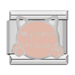 Ce charm italien en acier inoxydable argenté met en scène un adorable chat rose accompagné de l’inscription « My Best Friend », un hommage parfait à votre compagnon fidèle. Ses détails émaillés tendres et son message touchant apportent une touche d’affection et de douceur à votre bracelet. Facile à fixer, il s’adapte parfaitement à nos bracelets composés de 17 maillons extensibles et réglables, convenant à toutes les tailles de poignet. Compatible avec tous nos charms italiens, ce bijou est idéal pour perso
