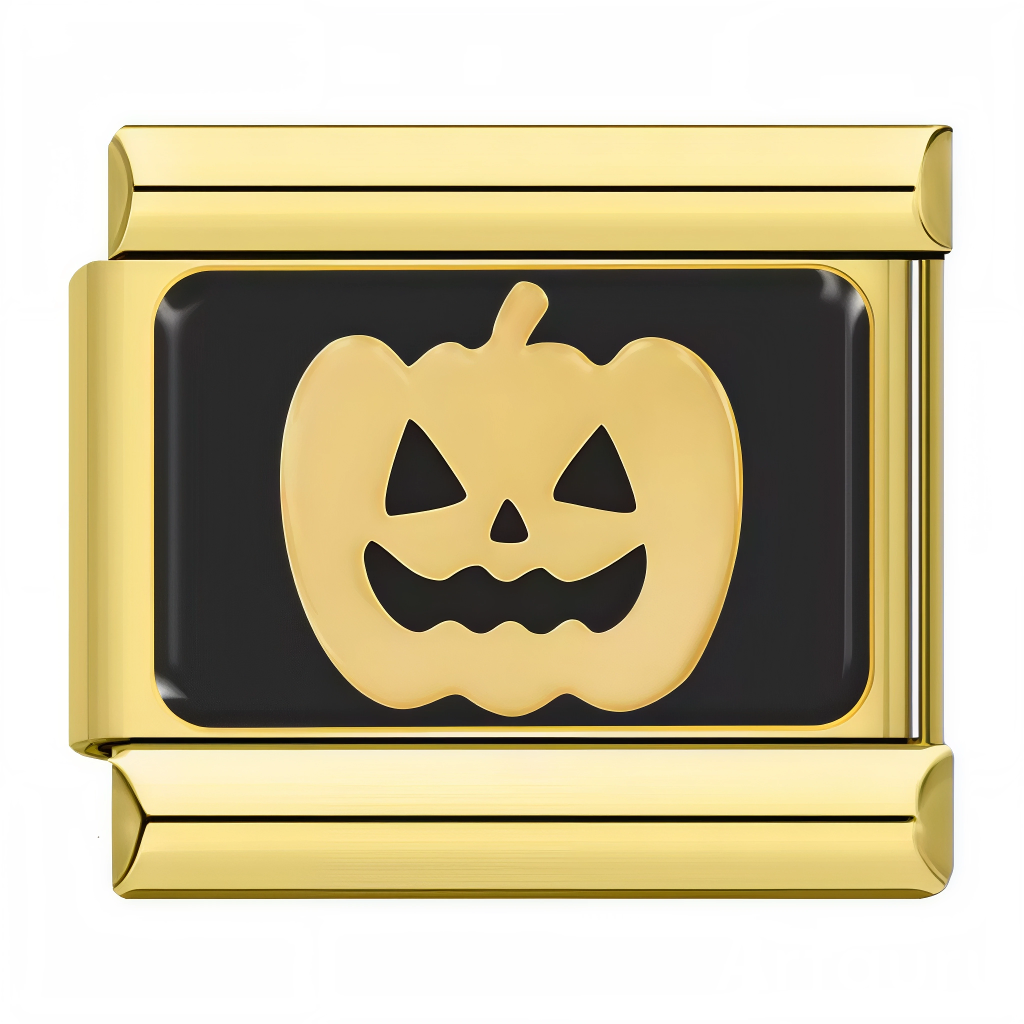 Ce charm italien festif met à l’honneur l’esprit d’Halloween avec une citrouille au sourire malicieux finement gravée dans une plaque rectangulaire contemporaine. Le motif de citrouille, aux lignes dorées éclatantes sur fond noir, évoque la magie et la joie de cette fête incontournable. Son design moderne et épuré s’adapte parfaitement à un bracelet à charms italien, apportant une touche ludique et élégante pour célébrer Halloween ou exprimer sa passion pour l’automne.

Caractéristiques&nbsp;

Matière&nbsp;