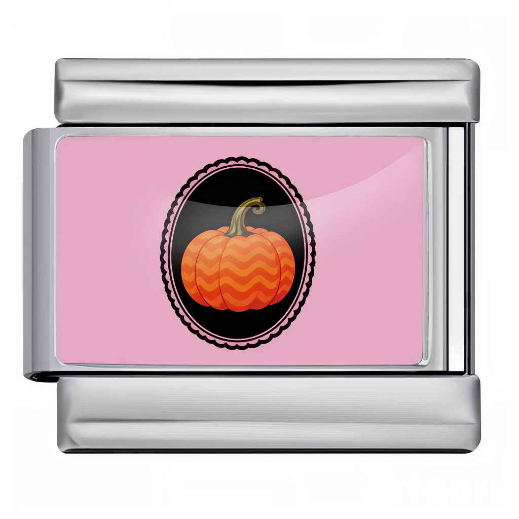 Ce charm italien au style rétro met en avant une citrouille orange aux motifs ondulés, encadrée d’un médaillon noir façon camée sur fond rose pastel. Raffiné et original, il sublime tout bracelet à charms italien avec une note automnale pleine de douceur, idéale pour la saison d’Halloween ou pour un look vintage affirmé.

Caractéristiques

Matière : Argent sterling 925, émail coloré

Design : Citrouille orange à motifs, cadre noir décoratif, plaque rectangulaire contemporaine

Thème : Automne, Halloween, Vi