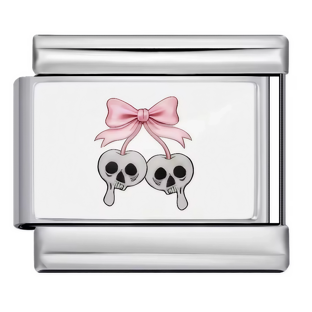 Ce charm italien joue la carte du décalé et du mignon avec deux petits crânes reliés par un nœud rose pastel, pour une touche de fantaisie et d’originalité. Sur une plaque rectangulaire contemporaine en argent sterling 925, les détails soignés et le contraste doux apportent une note rock et girly à votre bracelet à charms italien. Idéal pour affirmer votre personnalité et offrir un clin d’œil amusant à l’univers gothique ou kawaii.

Caractéristiques

Matière : Argent sterling 925, émail coloré
Design : Deux