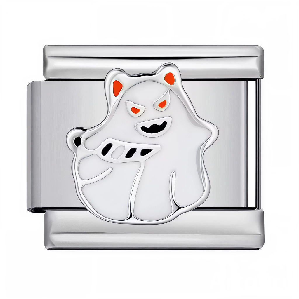 Ce charm italien joue la carte du mystère et de l’espièglerie avec un fantôme blanc aux détails noirs et orange, délicatement posé sur une plaque argentée minimaliste. Parfait pour créer une ambiance Halloween ou pour ajouter une note fantaisiste à votre bracelet à charms italien, ce bijou séduit par son design contemporain et son air malicieux. Idéal pour exprimer votre originalité et votre côté joueur, en toute saison.

Caractéristiques

Matière : Argent sterling argenté, émail blanc, noir et orange
Desig