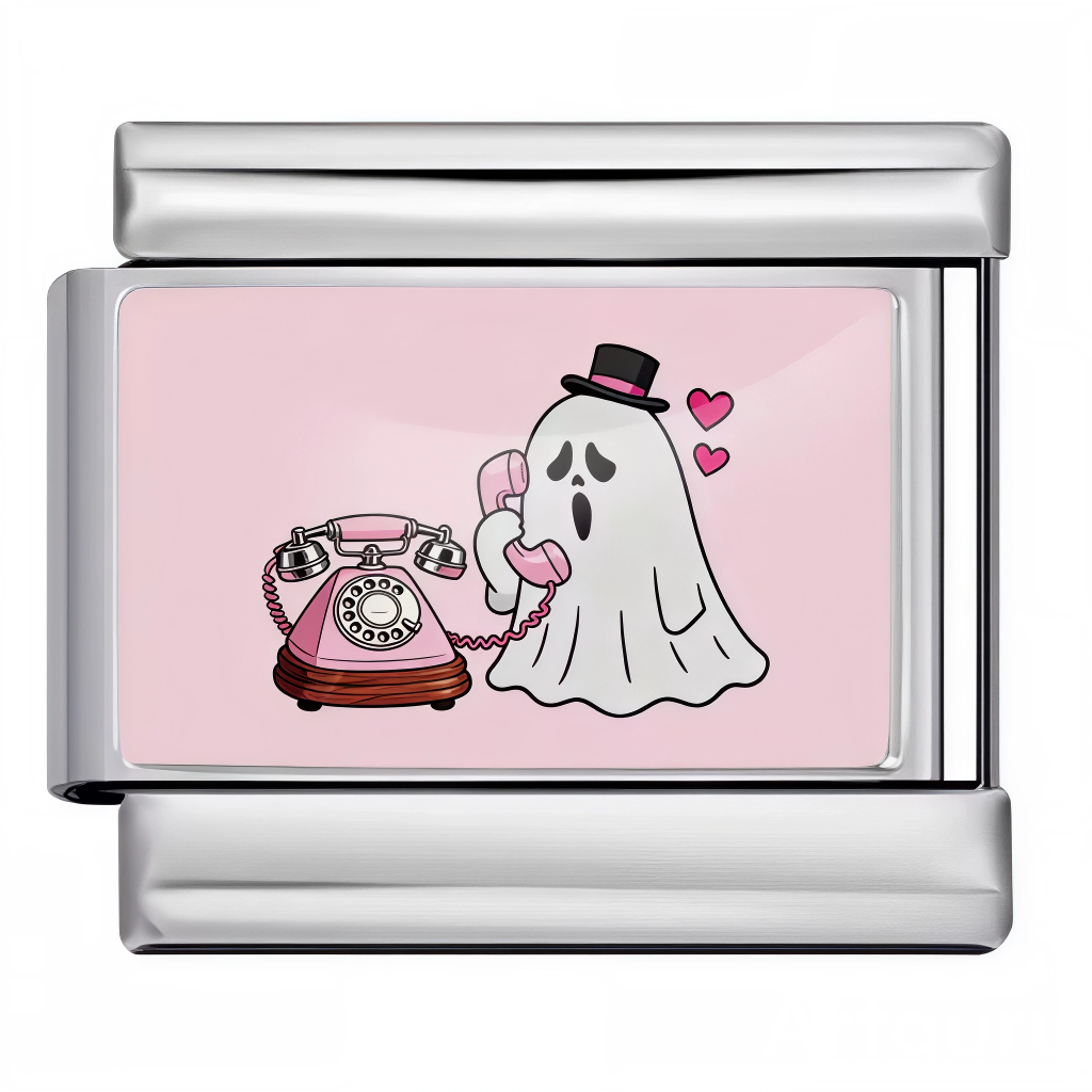 Ce charm italien plein d'humour met en scène un fantôme attendrissant, coiffé d’un chapeau haut-de-forme, échangeant un appel d’amour avec un vieux téléphone rose. La plaque argentée et le fond rose poudré soulignent la douceur et l’originalité de ce bijou parfait pour personnaliser un bracelet à charms italien. Un design unique pour déclarer son affection et ajouter une note de tendresse et de fun à sa collection.

Caractéristiques

Matière : Argent sterling 925, émail coloré
Design : Fantôme au téléphone,