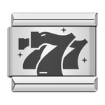 Ce charm italien illustrant un jackpot de casino “777” sur fond argenté est fabriqué en acier inoxydable de haute qualité, combinant robustesse et élégance. Il se fixe facilement à nos bracelets composés de 17 maillons de charms, qui s’étendent et se contractent pour s’adapter parfaitement à la taille de votre poignet. Tous nos charms italiens sont entièrement compatibles, vous permettant de personnaliser votre bracelet en ajoutant ou retirant des liens selon vos envies.
