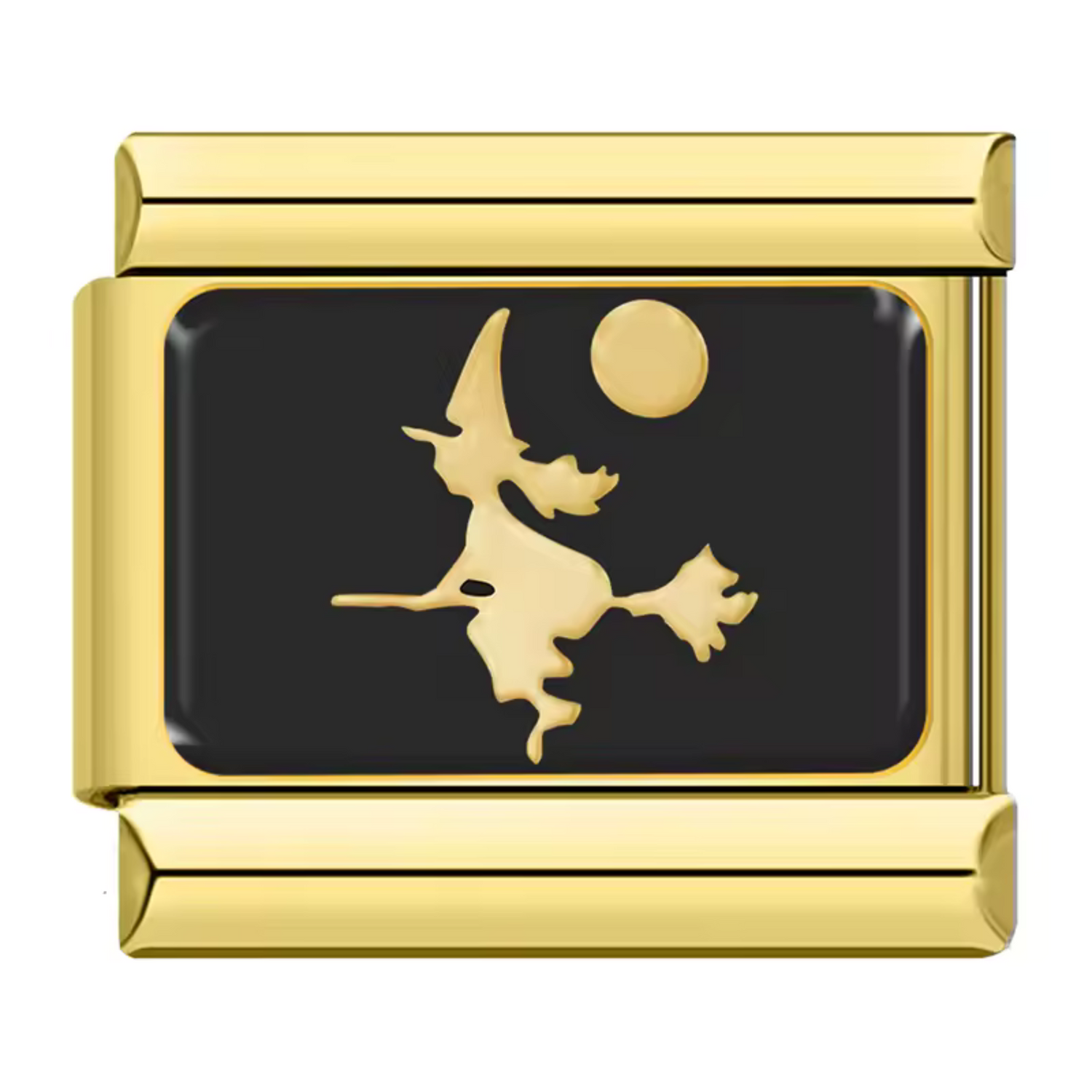 Ce charm italien évoque toute la magie d’Halloween avec son motif de sorcière dorée volant sur son balai sous la lune. La plaque rectangulaire, en argent sterling 925 plaqué or, met en valeur le contraste du noir profond et du doré lumineux pour un effet ensorcelant et contemporain. Idéal pour ajouter une touche mystique et festive à tout bracelet à charms italien.

Caractéristiques

Matière : Argent sterling 925 plaqué or jaune, émail noir
Design : Sorcière dorée sur balai, lune pleine, plaque rectangulair