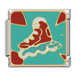 Ce charm italien représente une paire de&nbsp;patins à roulettes stylisés en rouge avec lacet blanc, sur un fond turquoise dynamique. Il est parfait pour les fans de roller ou de glisse urbaine qui veulent ajouter une touche rétro et fun à leur bracelet à charms italien.