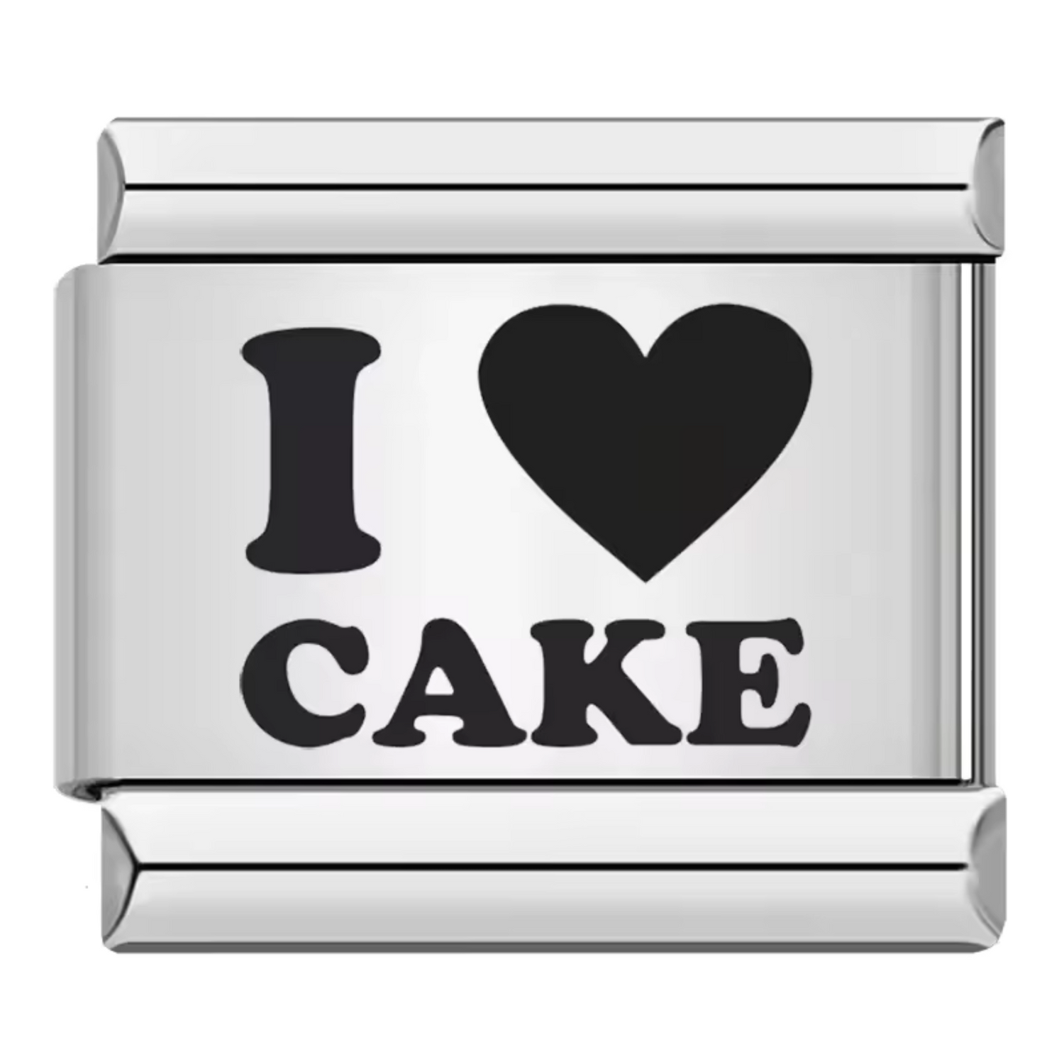 Ce charm italien délicieusement gourmand arbore l’inscription « I Love Cake » en lettres élégantes sur une finition argentée brillante. Conçu en acier inoxydable de haute qualité, il allie solidité et élégance pour un look moderne et subtil. Facile à clipser, il s’adapte parfaitement à nos bracelets composés de 17 maillons extensibles et réglables, convenant à toutes les tailles de poignet. Compatible avec tous nos charms italiens, ce bijou est idéal pour les amoureux de douceurs, ajoutant une touche sucrée