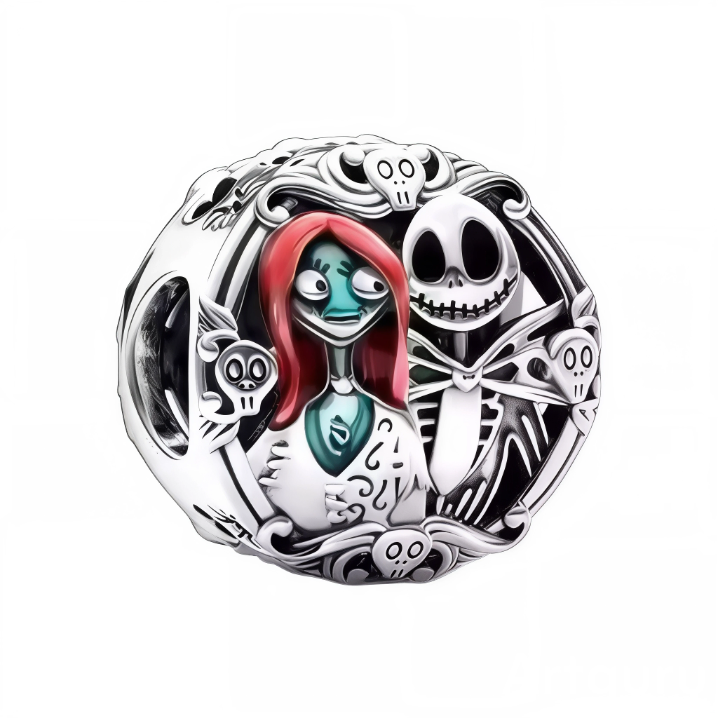 Ce charm pendentif rond en argent 925 (S925) réunit Jack Skellington et Sally enlacés romantiques, crâne souriant et poupée patchwork, cœurs chauve-souris flottants. Il symbolise amour transi Halloween, fidélité éternelle et tendresse surnaturelle.

Caractéristiques :

Matière : Argent 925 (S925) squelette noir/bleu avec émail patchwork multicolore, strass yeux.
Design : Profils câlin, formes rondes harmonieuses, détails sutures/zips iconiques.
Compatibilité : Compatible avec les bracelets à charms standard