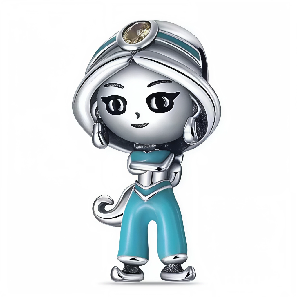 Ajoutez une touche de magie orientale à votre collection avec ce charm représentant la princesse Jasmine d’Aladdin. En argent 925, ce bijou incarne l’esprit d’aventure et de liberté, à l’image de Jasmine, qui rêve de découvrir le monde au-delà du palais. Idéal pour les fans du film, il célèbre la beauté, la force et l’indépendance de ce personnage.