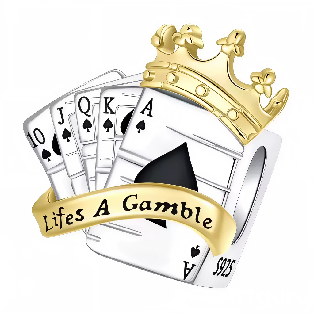 Ajoutez une touche de sophistication et de mystère à votre bracelet avec ce charm en argent 925 représentant un jeu de cartes orné d’une couronne dorée. Symbole de chance, de stratégie et de royauté, ce bijou capture l'essence du jeu et du pouvoir, tout en évoquant l'univers des rois et des reines du jeu.