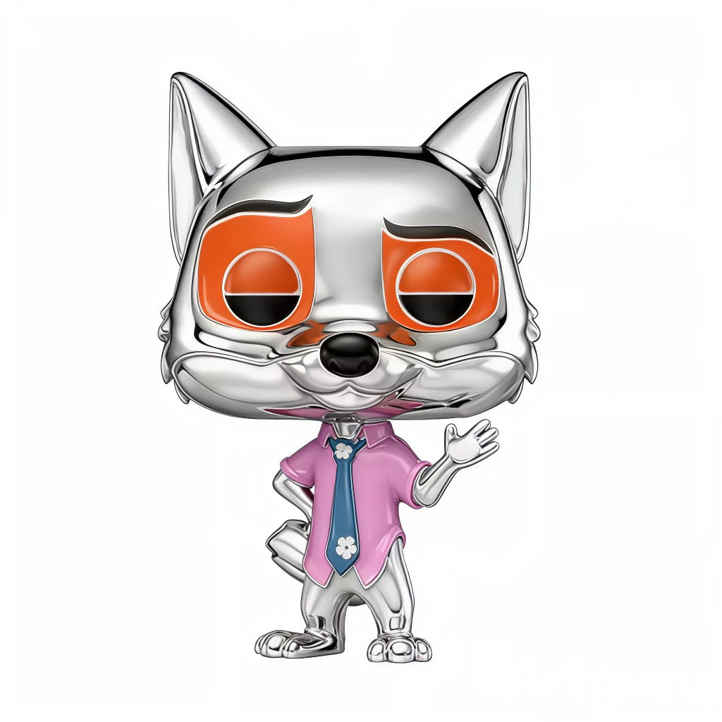 Ce charm capture le charme rusé de Nick Wilde: grandes oreilles, sourcils orange façon paupières mi-closes et petit sourire confiant. La chemise rose et la cravate bleue à fleurs apportent une touche colorée qui contraste avec les finitions argent poli. Parfait pour les fans de Zootopie et pour compléter un duo avec Judy Hopps.