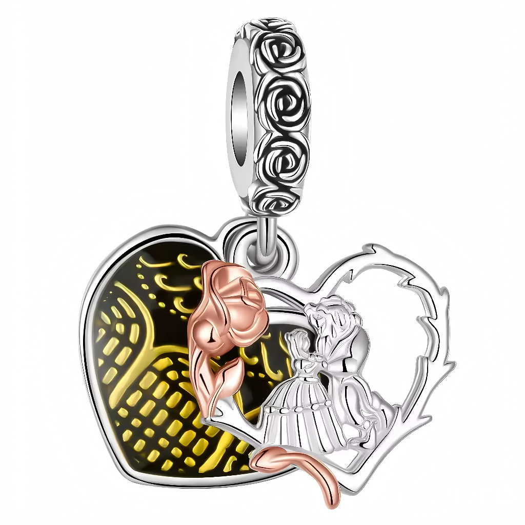 Revivez la romance intemporelle de La Belle et la Bête avec ce charm pendentif élégant représentant Belle et la Bête dansant ensemble. Fabriqué en argent sterling 925, ce charm capture la magie du moment emblématique du film avec des détails délicats et une finition éclatante. Parfait pour les fans de Disney et les admirateurs de cette histoire d'amour classique, ce charm ajoute une touche de sophistication et de rêve à votre bracelet ou collier.