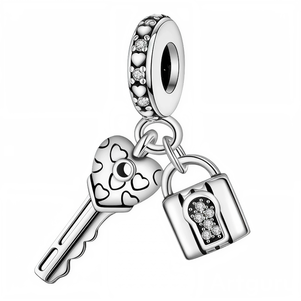 Célébrez une relation unique avec le charm Love and Key, en argent 925. Composé d’un Cadenas et d'une clé, ce bijou se divise en deux parties pour symboliser l’amour et la confiance.