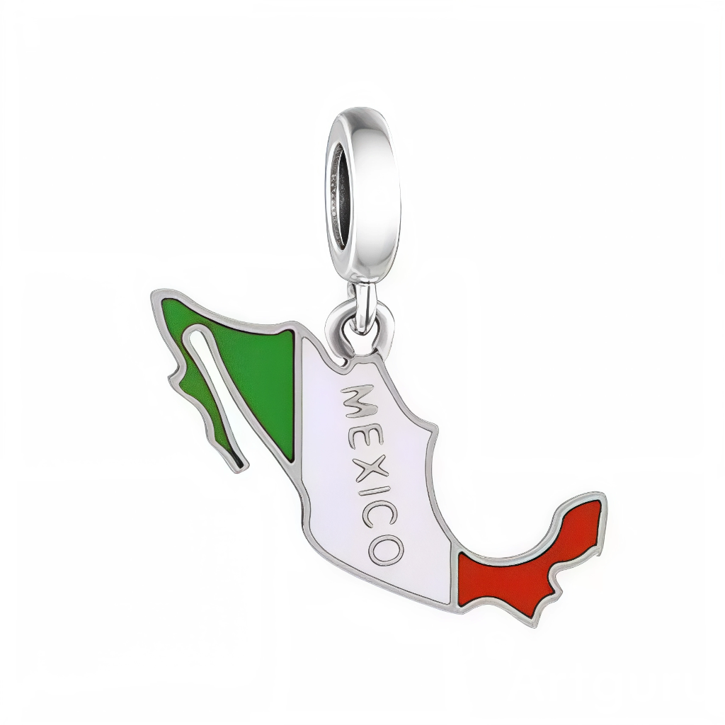 ¡Viva México ! Ce charm drapeau du Mexique en argent sterling 925 explose de vert-blanc-rouge émaillé avec aigle et cactus emblématiques, inscription MEXICO en lettres aztèques. La carte pyramidale mythique, bélière ronde lisse, danse sur les bracelets Pandora pour un bijou fiesta explosif. Poinçonné S925, sans nickel et tequila-proof, il hurle tacos, mariachis et Día de Muertos. Parfait pour Cinco de Mayo, lucha libre ou racines mexicaines.

