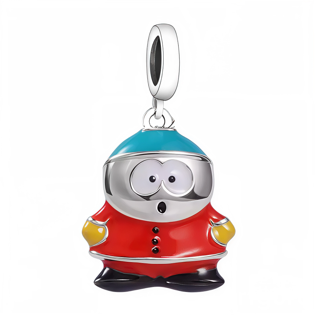 Ce pendentif capture l’attitude iconique d’Eric Cartman avec un design lisse et des émaux éclatants: grand bonnet bleu, visage rond aux yeux écarquillés et célèbre manteau rouge à boutons noirs. Les finitions argentées apportent de la profondeur et un bel effet miroir, tandis que la silhouette compacte et expressive en fait une pièce maîtresse pour un thème séries cultes ou cartoon.