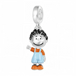 Fidèle à lui-même, Pig-Pen débarque dans votre collection de charms avec son look iconique : salopette bleue, t-shirt orange, et ce petit nuage de poussière invisible… mais toujours plein de charme ! Ce pendentif en argent 925 rend hommage à ce personnage maladroit mais attachant de Peanuts. Une pièce originale pour les collectionneurs qui aiment la différence !