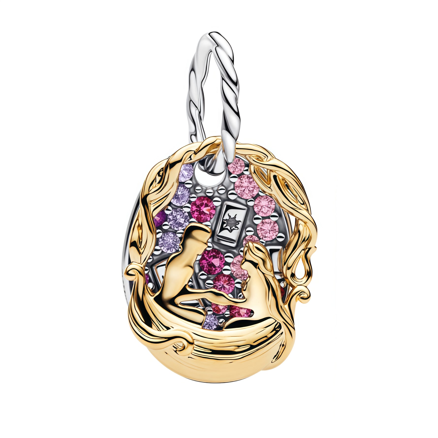 Charm pendentif inspiré du duo emblématique Raiponce et Flynn, avec un design romantique et détaillé qui capture toute la magie de leur histoire. Sa finition dorée et ses pierres colorées lui donnent un style féerique, élégant et plein d’émotion.

Caractéristiques :

- Matière : Argent 925.
- Design : Raiponce et Flynn dans une scène romantique avec détails sertis.
- Style : Disney, romantique et collector.
- Symbolique : Amour, aventure, liberté et magie.
- Compatibilité : Charm pendentif compatible avec b