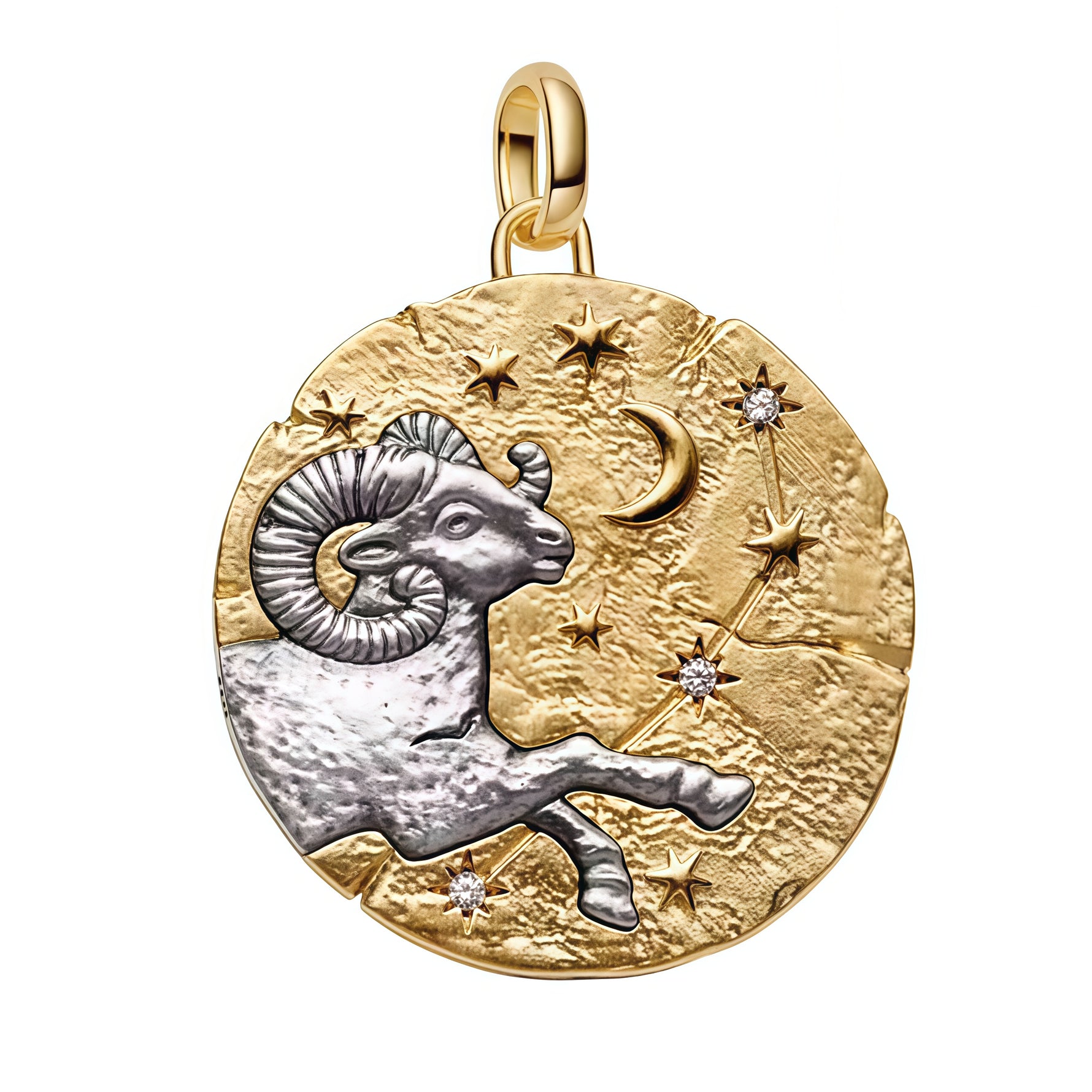 Charm pendentif représentant le signe du Bélier, avec un design céleste élégant mêlant constellation et détails raffinés. Parfait pour affirmer un caractère fort et déterminé.
Sa finition bicolore lui confère un style élégant et mystique, parfait pour exprimer votre personnalité.


Caractéristiques :

- Matière : Argent 925 (finition bicolore dorée).
- Design : Constellation du Bélier avec motifs célestes.
- Style : Astrologique, puissant et élégant.
- Symbolique : Courage, énergie, leadership.
- Compatibi