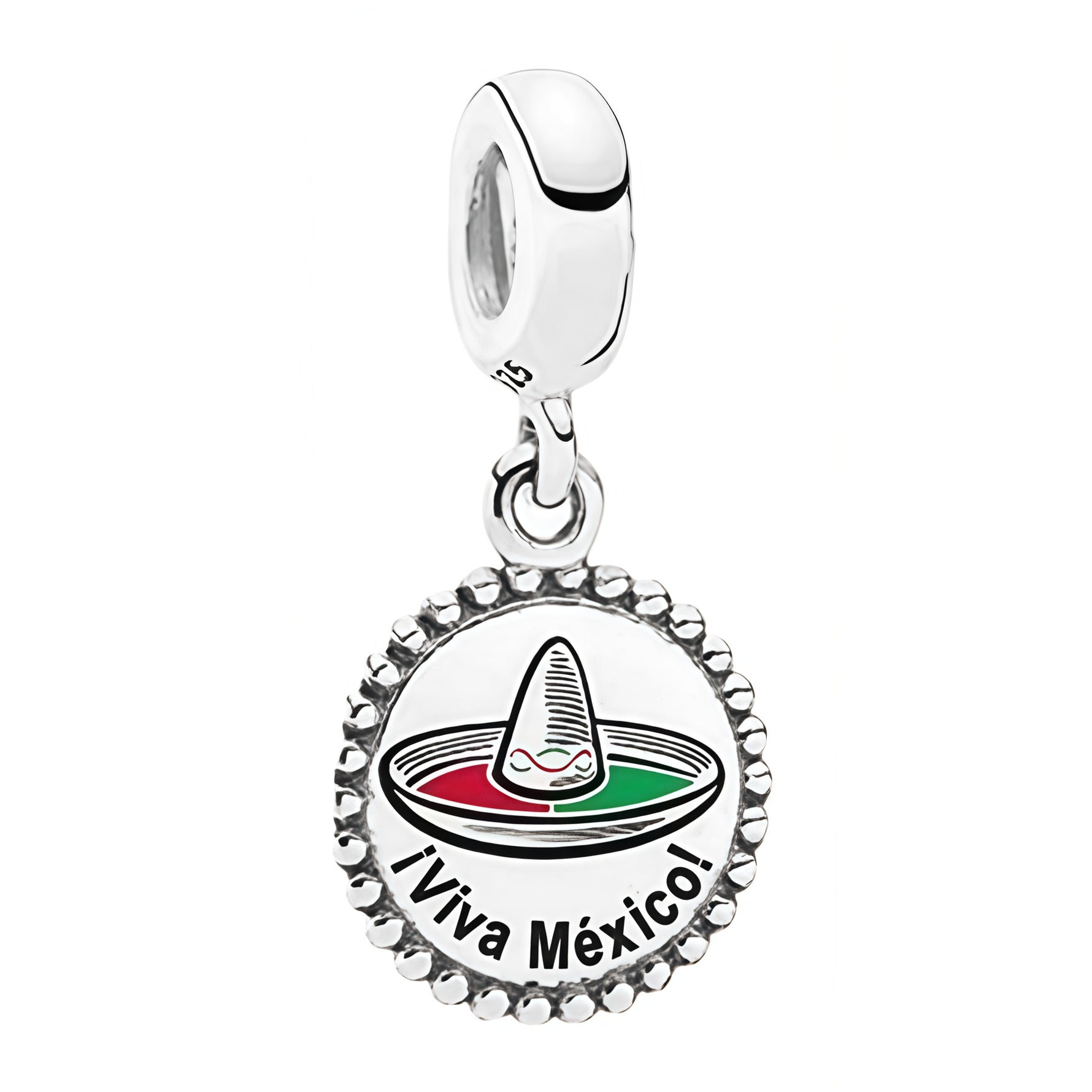 Apporte une touche festive et colorée à ton bracelet avec ce charm Viva México. Son design inspiré du Mexique évoque la joie, la culture et l’esprit chaleureux des célébrations, tout en ajoutant une note vive et originale à ta collection. Un bijou plein de caractère, parfait pour les amoureux du voyage, des traditions et des accessoires uniques.

Caractéristiques :

-&nbsp;Matière : Argent 925.
-&nbsp;Design : Médaillon Viva México avec finition brillante et détails colorés.
-&nbsp;Dimensions : Taille délic