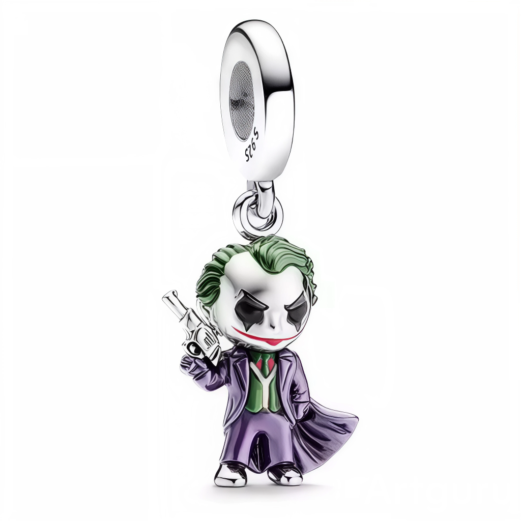 Ce charm pendentif en argent 925 (S925) avec placage violet foncé et détails émaillés verts-noirs capture un personnage clownesque maniaque au sourire dément tenant pistolet menaçant. Il symbolise chaos folie et humour noir extravagant.

Caractéristiques

Matière : Argent 925 (S925) avec placage violet foncé et détails émaillés verts-noirs.
Design : Tête surdimensionnée, sourire maniaque, cheveux ébouriffés, corps dynamique en mouvement, textures organiques inspirées d’un antihéros dérangé.
Compatibilité : 