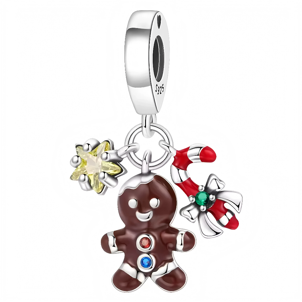 Ajoutez une touche de douceur et de magie à votre collection avec ce charm pendentif rond en Argent 925 (S925) représentant un Pain d’Épice, sucre d'orge et étoile , symbole gourmand et féérique des fêtes. Ce bijou délicatement travaillé incarne l’esprit chaleureux et enchanté de la saison, avec un design fin et des détails pleins de charme.