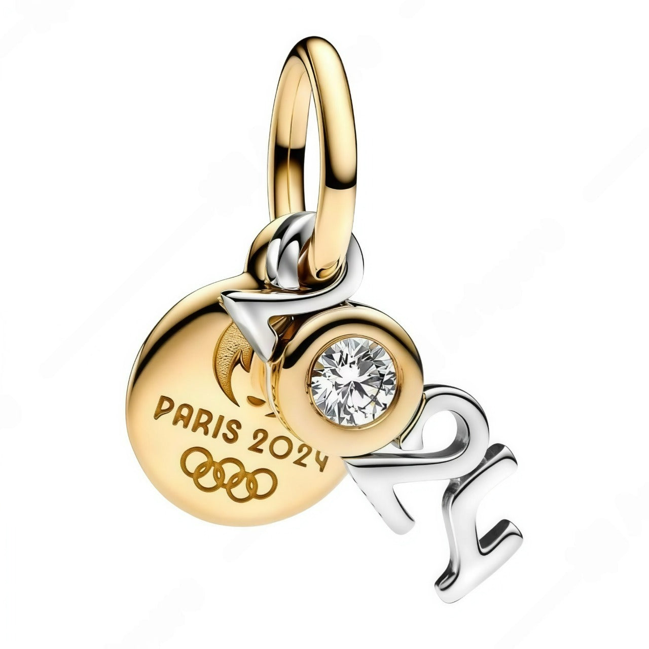 Célébrez les Jeux Olympiques de Paris 2024 avec ce charm dédié au médaillon officiel, intégrant la&nbsp;flamme, les anneaux olympiques et un brillant symbolique. Le design combine un disque principal gravé "Paris 2024" à un appendice angulaire "2024", pour un équilibre dynamique et intemporel. Entièrement réalisé en argent 925, il évoque la gloire des podiums et la passion sportive française.

Caractéristiques :

- Matière : Argent 925
- Thème : JO Paris 2024,
- Design : Médaillon flamme&nbsp;
- Compatibili