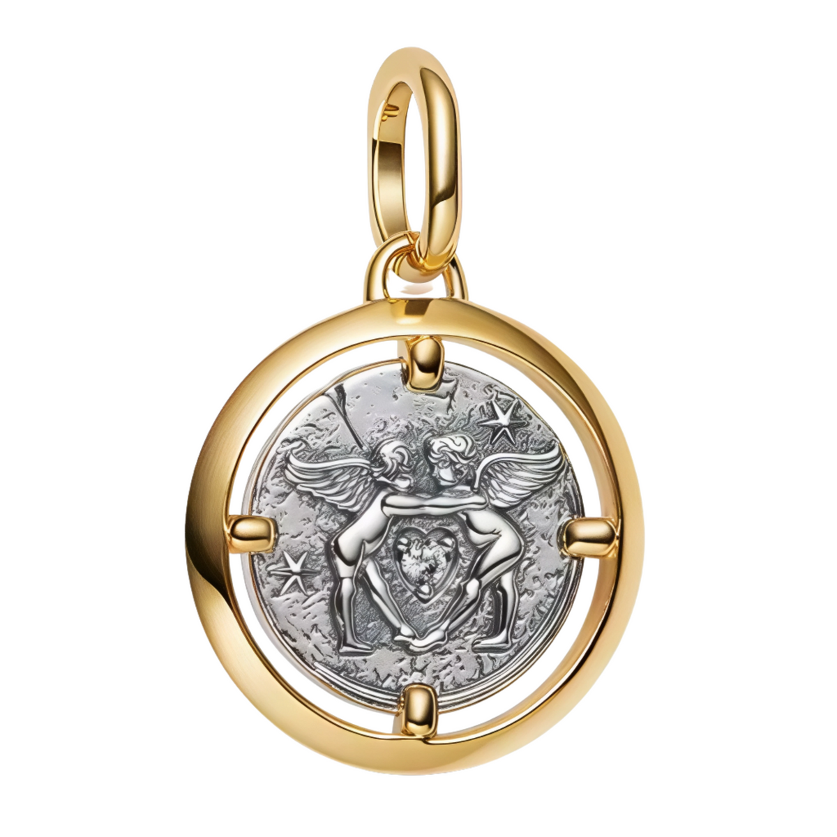 Apportez une touche de douceur et de protection à votre collection avec ce charm médaillon pendentif en Argent 925, finement travaillé avec un plaquage doré et argenté. Il représente deux anges délicats entourant un petit cœur, symbole d’amour et de bienveillance. Un bijou raffiné et émouvant, parfait pour évoquer tendresse et spiritualité.

Caractéristiques
– Matière : Argent 925 (S925) avec plaquage doré et argenté.
– Design : Médaillon pendentif avec deux anges et petit cœur.
– Coloris : Mélange doré et 