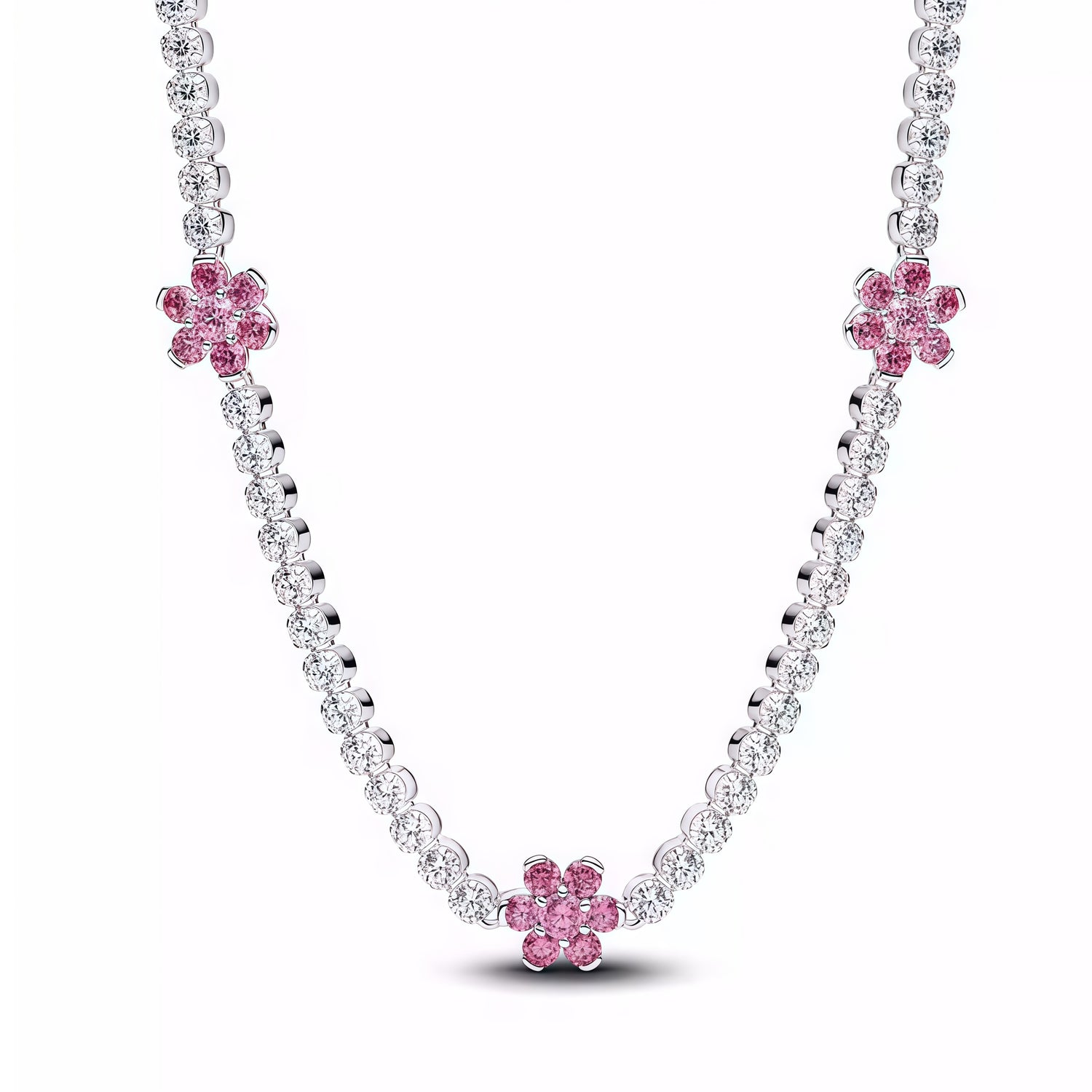 Apporte une touche de douceur et de féminité à ton style avec ce collier argenté orné de petites fleurs roses serties de strass. Son design délicat et lumineux évoque la nature, la tendresse et l’élégance, tout en ajoutant une note colorée et raffinée à ta tenue. Un bijou chic et facile à porter au quotidien, parfait pour illuminer subtilement le look.

Caractéristiques :

-&nbsp;Matière : Argent 925.
-&nbsp;Design : Petites fleurs roses serties de strass brillants.
-&nbsp;Dimensions : Taille délicate et co
