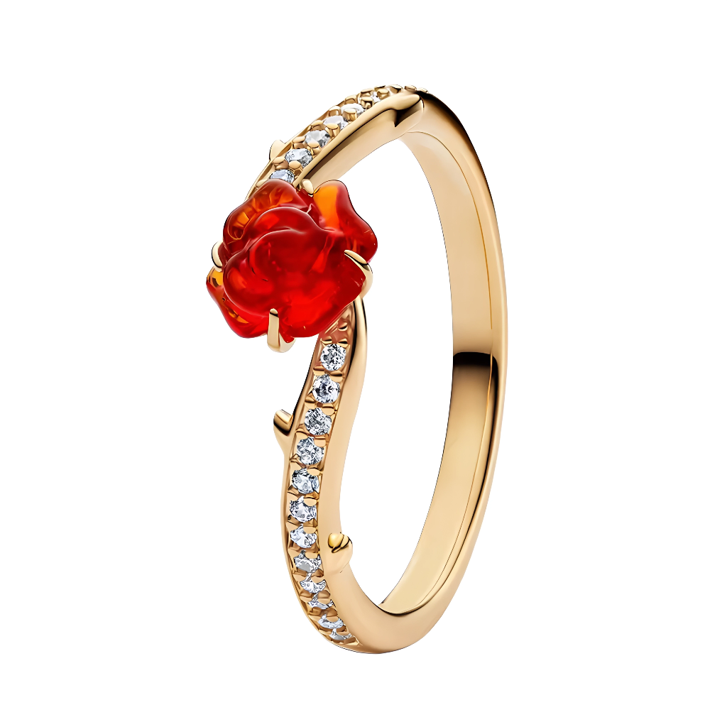 Bague Dorée Rose Enchantée - Malédiction et Amour Éternel de La Belle et la Bête