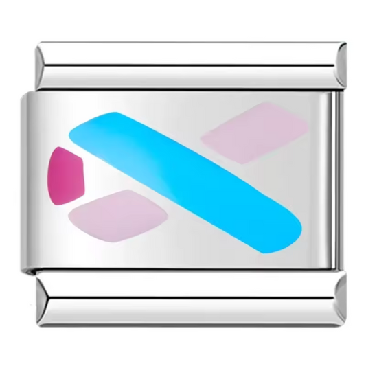 Charm Italien Argenté – Ruban Bleu et Rose