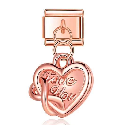 Charm Italien Or Rose Pendentif – Cœur "Love You" Infini