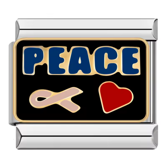 Charm Italien Argenté ou Doré – "Peace", Ruban et Cœur