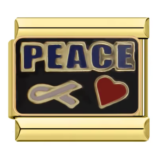 Charm Italien Argenté ou Doré – "Peace", Ruban et Cœur