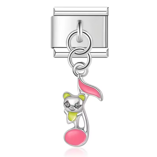 Charm Italien Pendentif Argenté – Note de Musique et Ourson