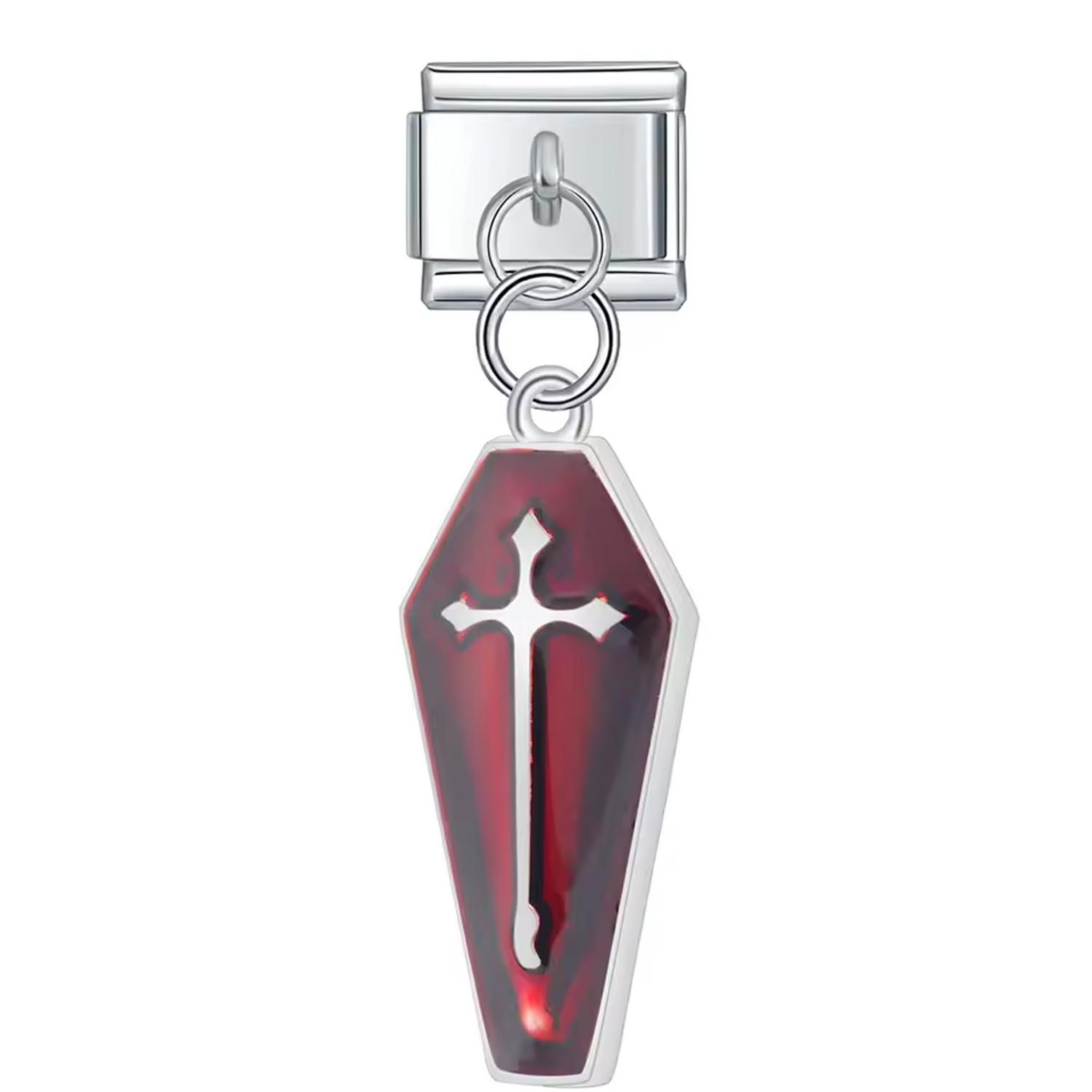 Charm Italien Pendentif Argenté – Cercueil Rouge