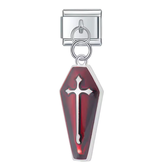Charm Italien Pendentif Argenté – Cercueil Rouge