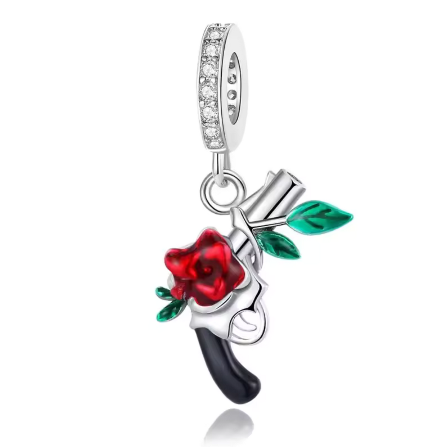 Charm Pistolet et Rose Rouge – Symbole de Passion et de Dualité
