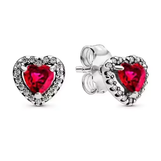Boucles d’Oreilles Cœur Éclatant – Pierre Rouge et Strass Brillants
