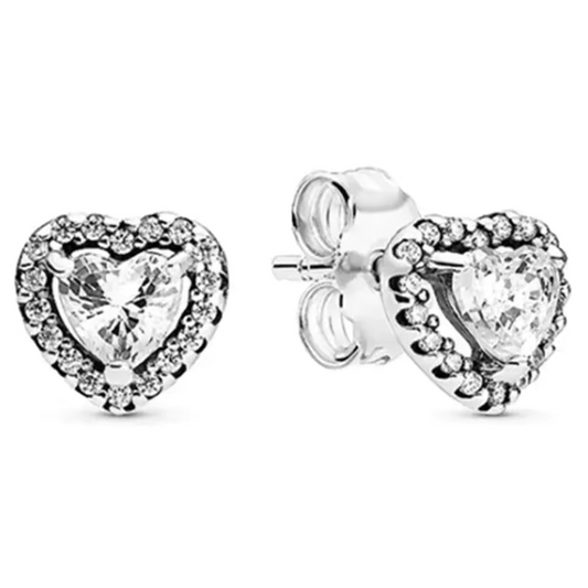 Boucles d’Oreilles Cœur Argenté – Élégance Strass et Reflets Métalliques