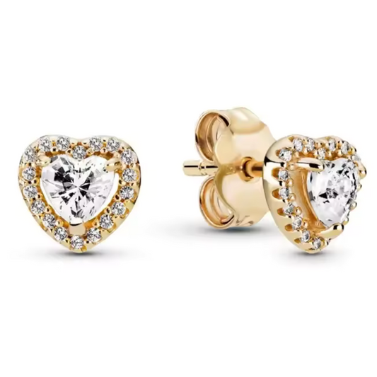 Boucles d’Oreilles Cœur Doré – Pierre Argentée et Strass Éclatants