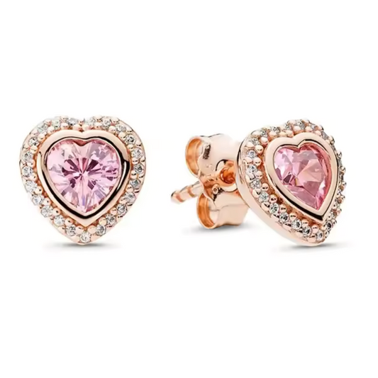 Boucles d’Oreilles Cœur Rose Gold – Pierre Rose et Strass Étincelants