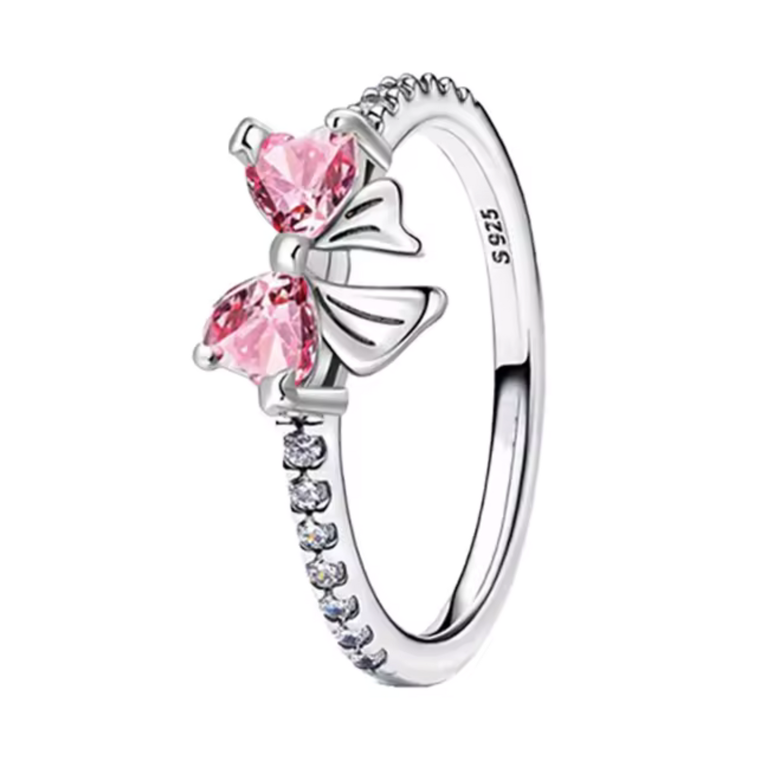 Bague Argentée Nœud Rose – Douceur et Féminité