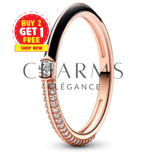 Bague Duo Rose Gold et Noir – Élégance Graphique