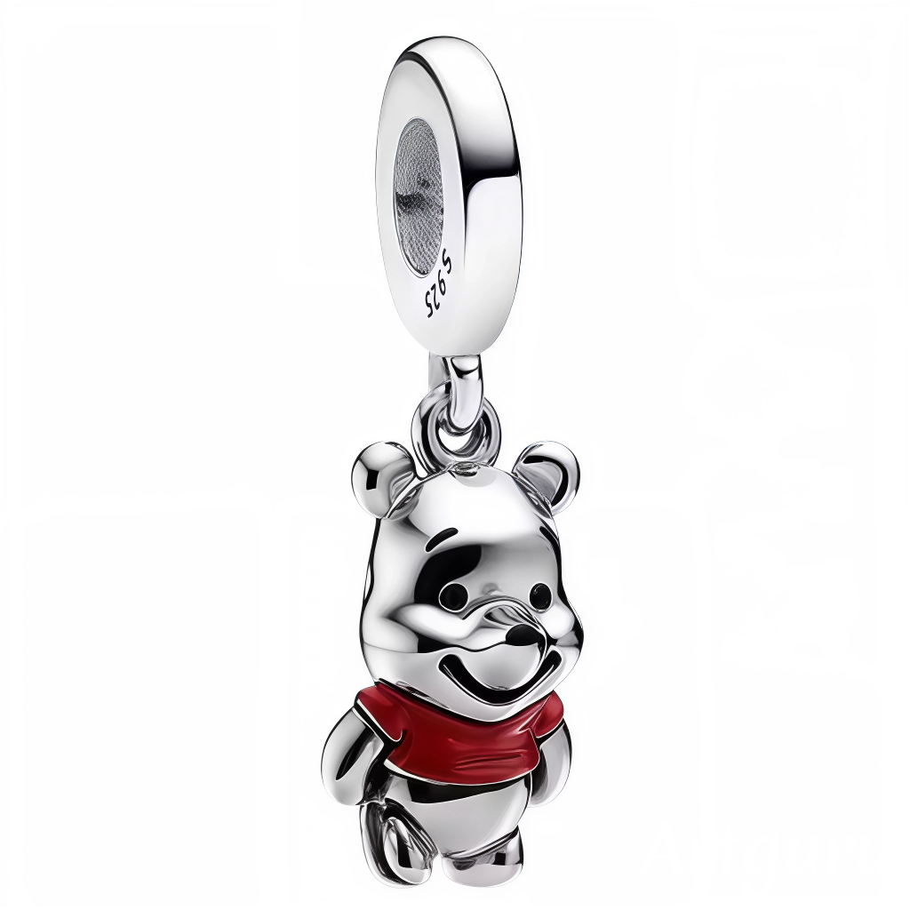 Charm Pendentif - Winnie l’Ourson Argenté avec Haut Rouge