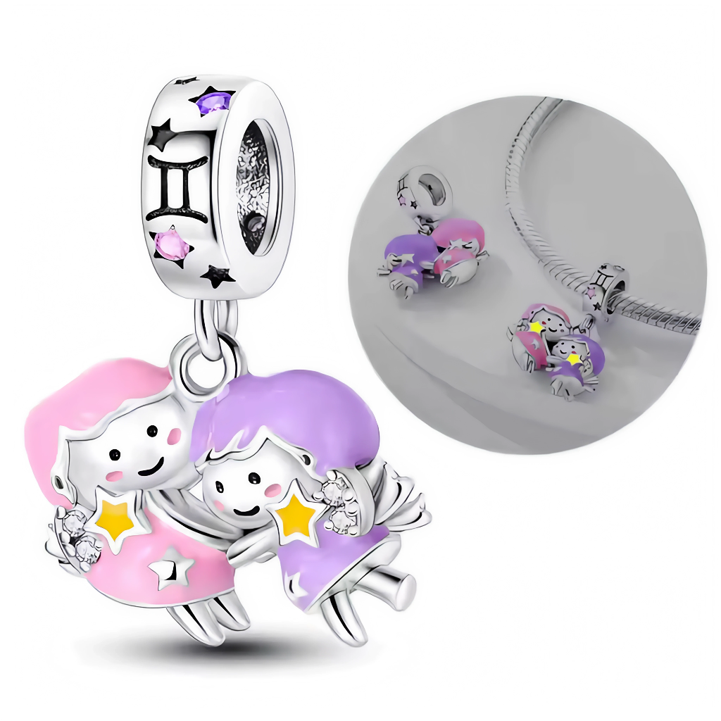 Charm Pendentif - Gémeaux avec Effet Glow in the Dark
